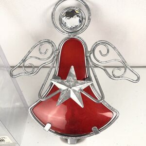 Kirkland's Christmas Angel Red Glass Nightlight w/Bulb Electric Metal Frame